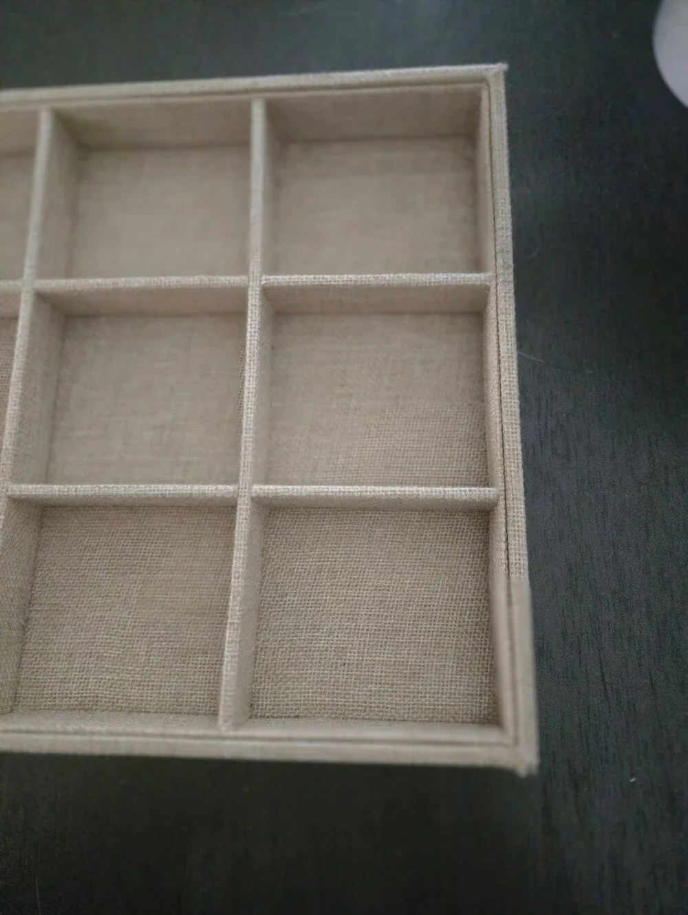 12 Compartment Burlap Linen Jewelry Organizer Display Storage Tray